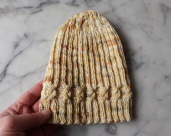 Cable knit beanie. Handknit beanie hat in handdyed yarn. Made in Ireland. Beanie for teen. Gift for teenager. Eco-friendly beanie. Child hat