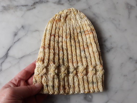 Cable knit beanie. Handknit beanie hat in handdyed yarn. Made in Ireland. Beanie for teen. Gift for teenager. Eco-friendly beanie. Child hat