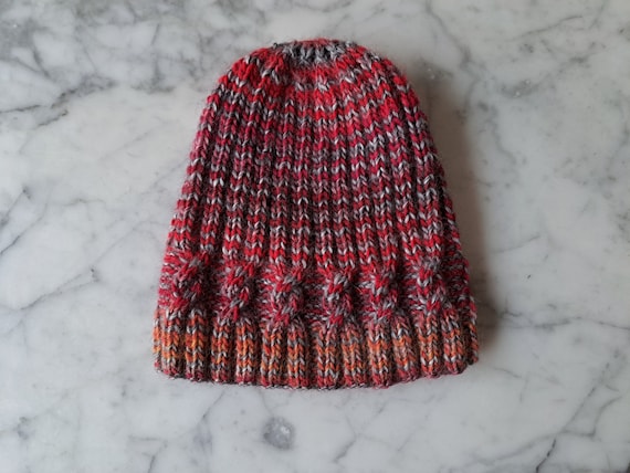 Knit beanie hat: original design. Made in Ireland. Handknit hat. Women's beanie. Men's beanie. Striped beanie. Cable knit hat. One of a kind