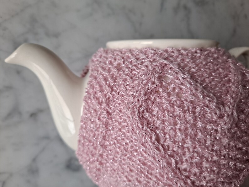 Knit teacosy: pink love heart teacozy. Handknit in Ireland. Original design. Mothers day gift. Gift for new home. Gift for tea drinker. image 6