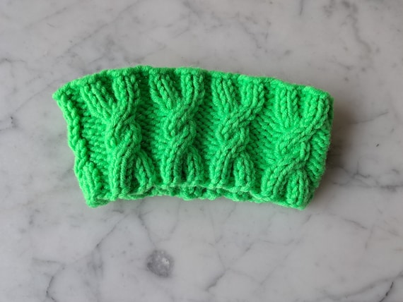 Chunky knit headband: neon green hairband. Made in Ireland. Cable knit headband. Aran knit headband. Gift for teen. Neon headband him or her