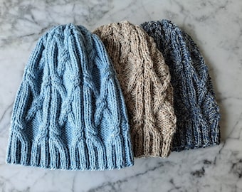 Aran Cable Knit Beanie Hat Pattern: Adult Sizes (PDF Pattern) for Men or Women