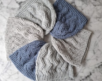 Handgestrickte Wolle Mützen Set: Passende Vater Sohn Mützen, Aran Zick Zack Zopfmuster