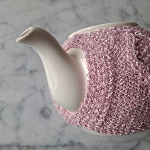Knit teacosy: pink love heart teacozy. Handknit in Ireland. Original design. Mothers day gift. Gift for new home. Gift for tea drinker. image 4