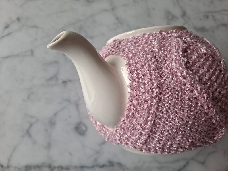 Knit teacosy: pink love heart teacozy. Handknit in Ireland. Original design. Mothers day gift. Gift for new home. Gift for tea drinker. image 4
