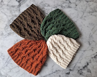 Cable knit beanies in luxury wool: handmade in Ireland. Fall knit beanies. Aran knit beanies. Christmas gift. Beanie for him Beanie for her.