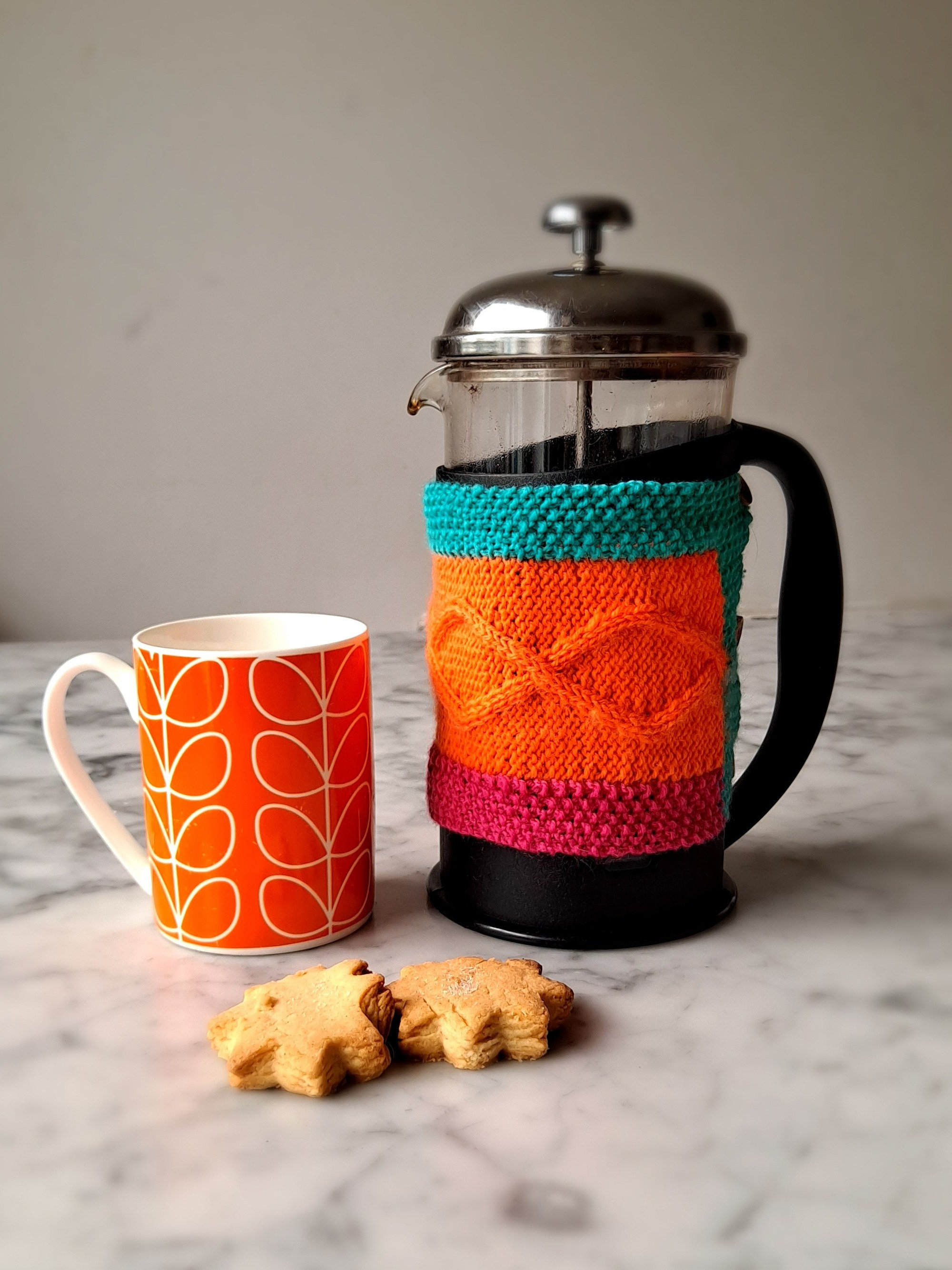 Aran Coffee Cozy knitting pattern French press cozy pattern