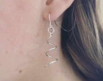 Spiral Earrings Sterling Silver,  Minimalist and Modern For Women Handmade in the UK