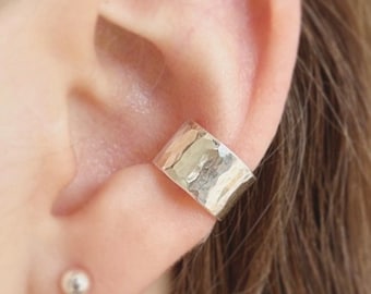 Hammered Wide Ear Cuff, Sterling Silver Statement Ear Cuff, Boho Ear Wrap, Gift for Best Friend, Summer Fashion, Festival Wear