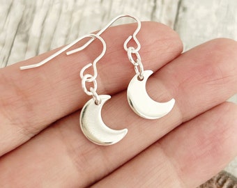 Crescent Moon Dangly Earrings Sterling Silver