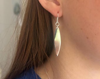 Hand Cut Sterling Silver Dangle Earrings: Minimalist Teardrop Jewelry