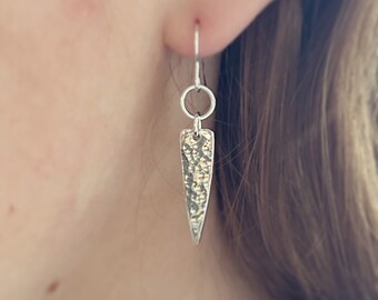 Handmade Hammered Sterling Silver Triangle Dangle Earrings