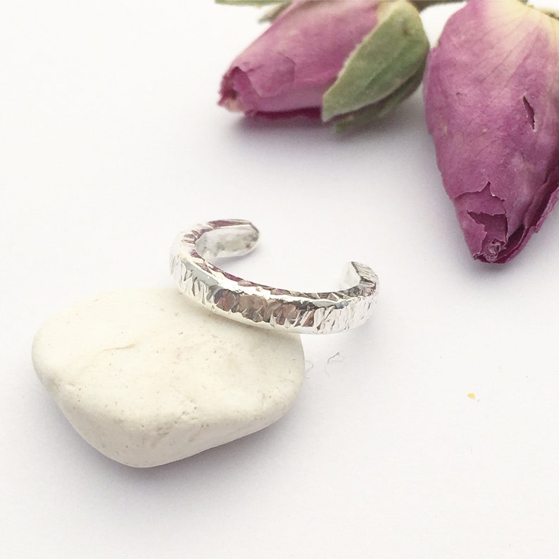 Boho Style Ear Cuff No Pierce Slip on Cuff Textured To Catch The Light Silver Ear Cuff