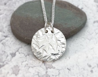 Mens Necklace Sterling Silver, Textured Sterling Silver Disc Pendant for Men, Gift For Husband Boyfriend, Chunky Necklace UK