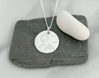 Hand Stamped Sterling Silver Mountain Necklace: Adventure Jewellery