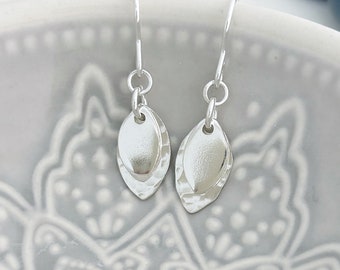 Hammered Sterling Silver Petal Earrings: Handcrafted Leaf Jewellery