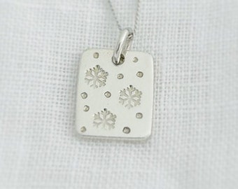 Hand Stamped Snowflake Necklace: Sterling Silver Christmas Jewellery