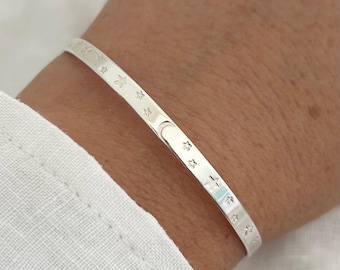 Handmade Sterling Silver Moon & Stars Bracelet: Celestial Jewelry