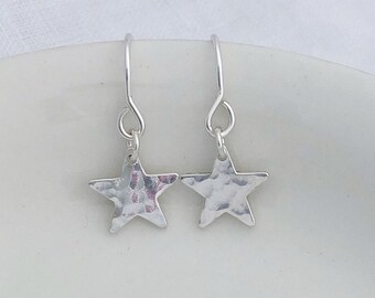 Hammered Sterling Silver Star Earrings: Dainty Celestial Jewelry