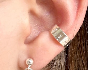 Hand Stamped Sterling Silver Ear Cuff: Boho No Pierce Ear Wrap