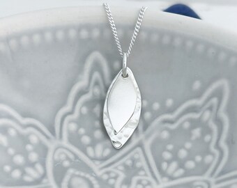 Dainty Sterling Silver Petal Necklace: Hammered Silver Pendant