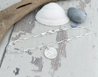 Sterling Silver Sea, Stars, Moon Bracelet: Beach Lover Gift