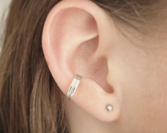 Double Ear Cuff, Hammered Sterling Silver Ear Cuff UK, No Piercing, Ear Wrap, Teen Gift, Best Friend Present