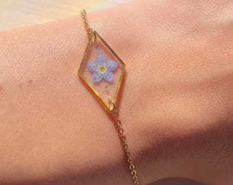 Ciondolo Sfera Con Fiori Naturali Di Non Ti Scordar Di Me In Resina - Gioiello Artigianale Con Catena Argento 925
