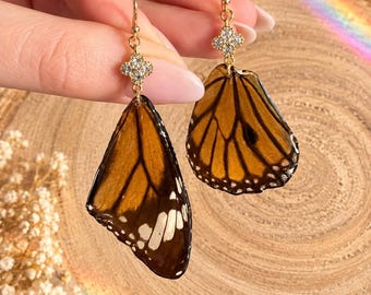 Iridescent Ivory and Gold Resin Butterfly Necklace - Shimmering Butterfly Pendant with Rhinestones & Steel Chain - Ethereal Gift for Her
