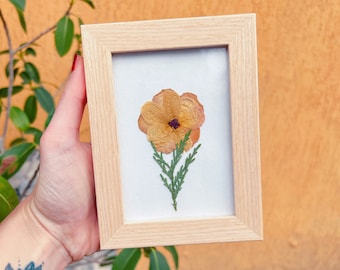 Painting of real dried flowers. Floral wall decoration. Wall Art. Botanical Herbarium. Original gift for home. Frame of pressed flowers