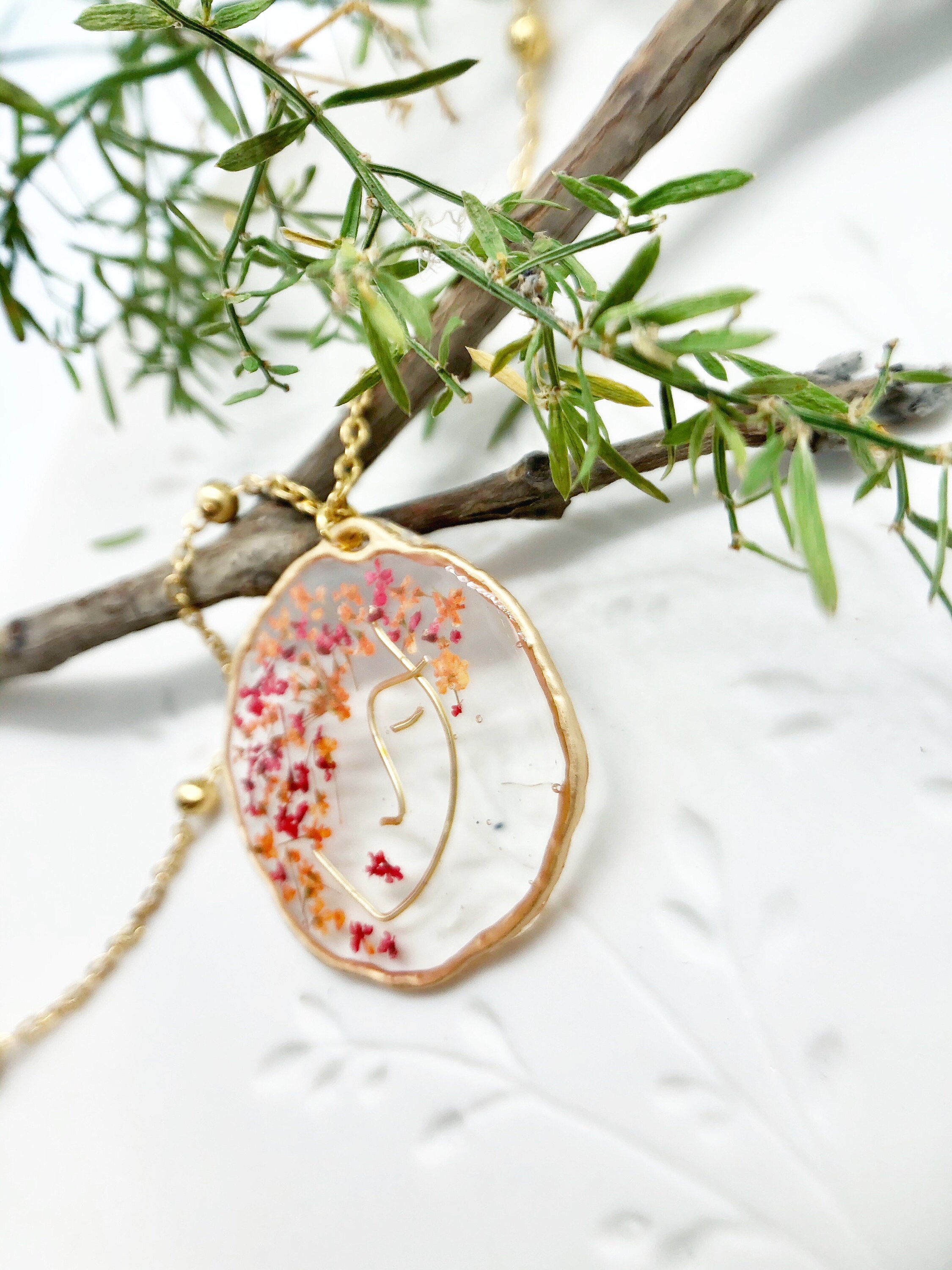 Dry Flower Resin Necklace Real Flower Necklace Gold Flower Etsy