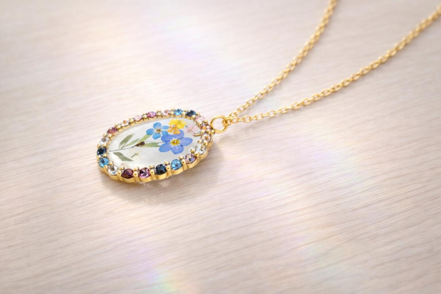 Collana con vero fiore nontiscordardime: gioielli in argento sterling fatti a mano - Italia