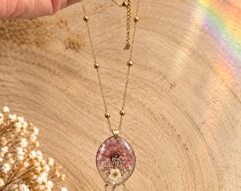 Anatomical Heart Necklace with Real Flowers in UV Resin – 2 cm Pendant Stainless Steel Gold/Silver – Medical Graduation Gift