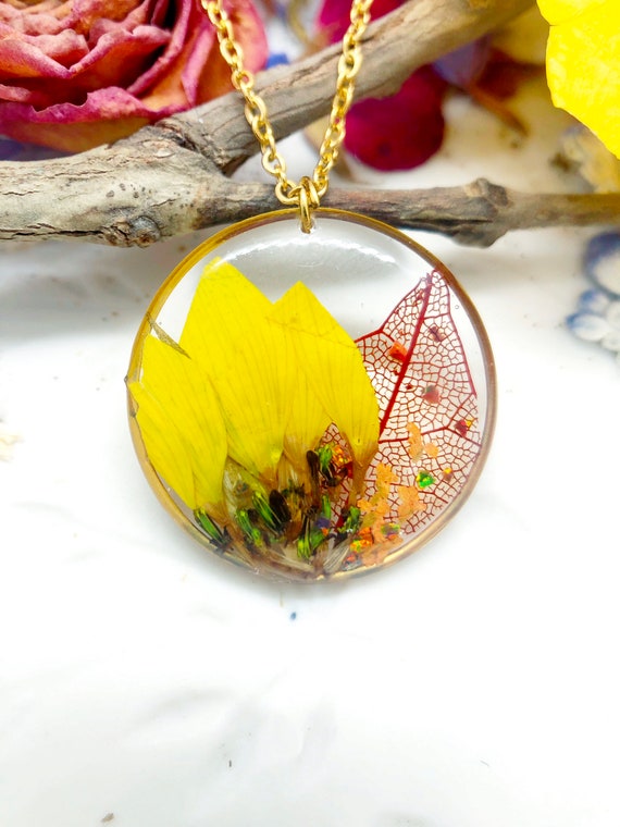 Gold Necklace - Resin Flower Necklace - Pressed Flower Necklace - Lulus