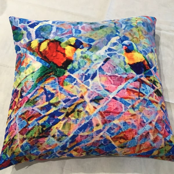 Housse d’oreiller design - Impression d’art originale - Australiana Rainbow Lorikeets Mosaic - Concealed Zip - Respectueux de l’environnement