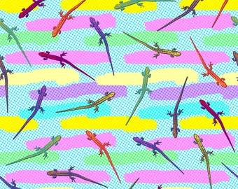 Designer Chiffon Square Scarf Shawl Wrap - Wearable Art - Pop Art lézards pastel arcs-en-ciel - Pareo Sarong Coverup, Respectueux de l’environnement