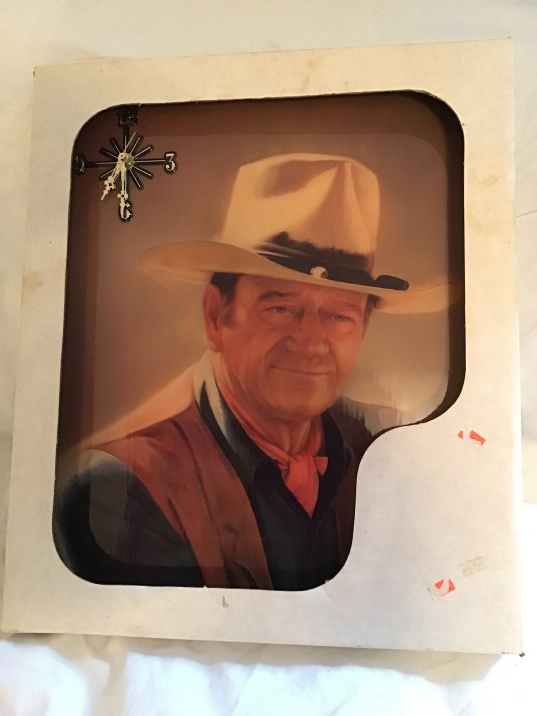 John Wayne Clock Mint in the Box Vintage 18.5 X 15.5 Wooden BEAUTIFUL