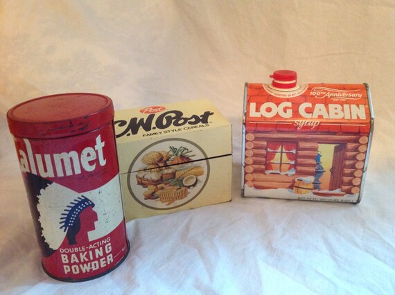 Lot 3 Tins Log Cabin Syrup Tin 1887 1987 Cw Post Cereal Etsy