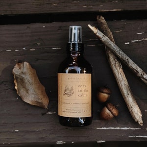 cozy in the cabin | essential oil room spray, linen spray, air freshener, pillow mist | cedarwood, nutmeg, patchouli