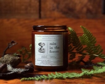 rain in the forest | essential oil candle | patchouli, bergamot, cardamom, cedarwood | soy wax candle, all-natural candle