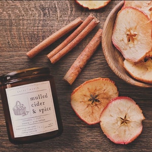 mulled cider & spice | essential oil candle | cinnamon, clove, nutmeg, peru balsam | soy wax candle, all-natural candle