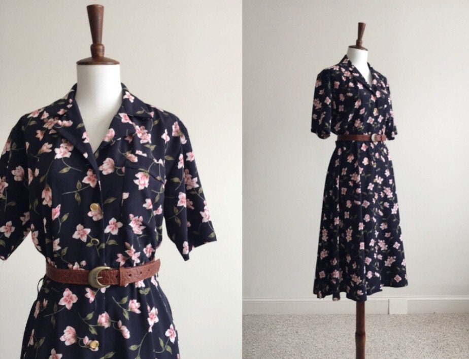 navy blue shirtwaist dress