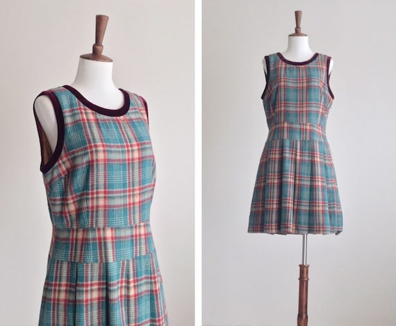 Velvet trimmed plaid minidress