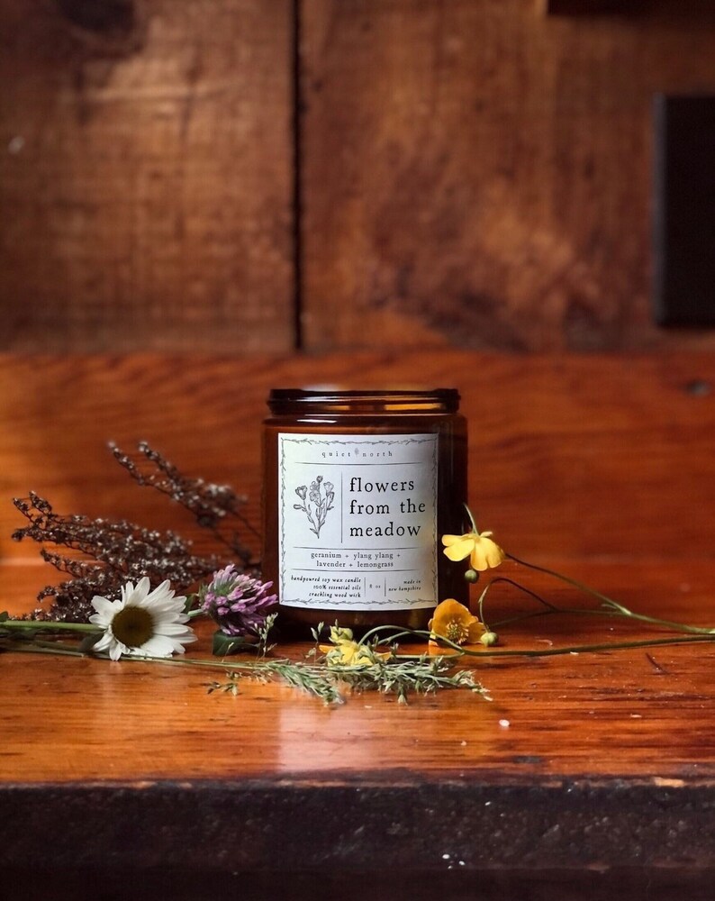 flowers from the meadow essential oil candle geranium, ylang ylang, lavender, lemongrass soy wax candle, all-natural candle image 2