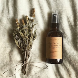 herbs from the garden | essential oil room spray, linen spray, air freshener, pillow mist, aromatic spray | basil, rosemary, lavender