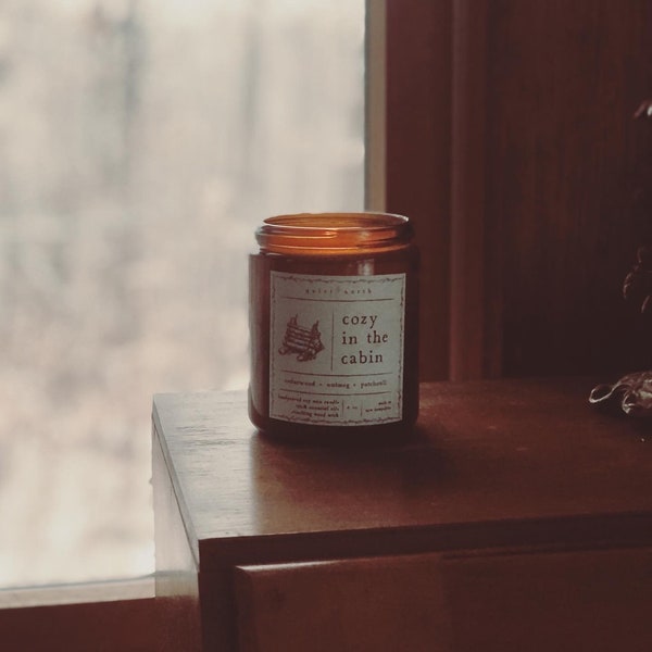 cozy in the cabin | essential oil candle | cedarwood, nutmeg, patchouli | soy wax candle, all-natural candle