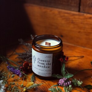 flowers from the meadow essential oil candle geranium, ylang ylang, lavender, lemongrass soy wax candle, all-natural candle image 3