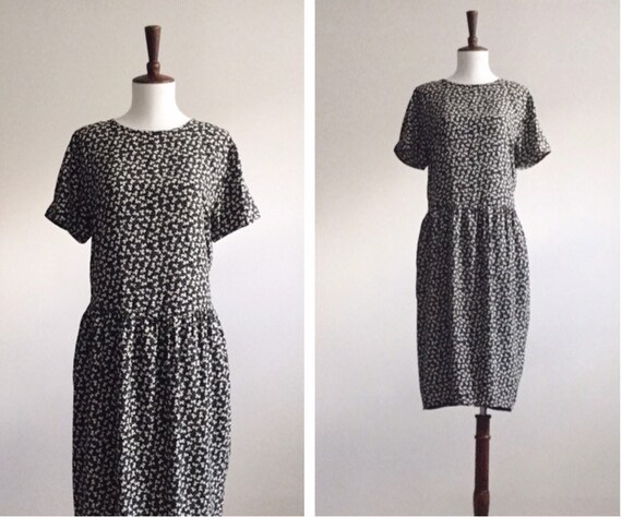 black and white ditsy print dress