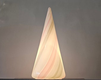 Vintage Murano Glas Tischlampe: Rosa Grau Swirl, Italienische Beleuchtung