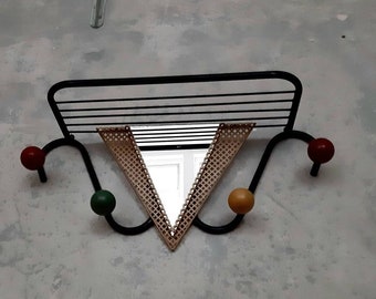 50s Vintage Roger Feraud  Wall mounted Coat Rack with Hat Shelf and a Mirror